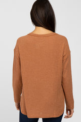 Rust Waffle Knit Round Hem Top