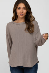 Mocha Waffle Knit Round Hem Maternity Top