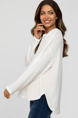 White Waffle Knit Round Hem Maternity Top