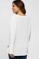 White Waffle Knit Round Hem Maternity Top