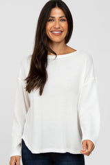 White Waffle Knit Round Hem Top