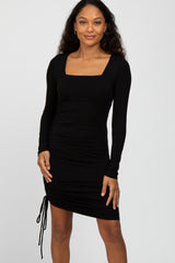 Black Square Neck Drawstring Side Fitted Maternity Dress