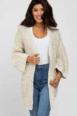 Beige Soft Popcorn Knit Maternity Cardigan