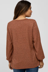 Rust Textured Knit Babydoll Long Sleeve Maternity Top