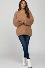 Taupe Fuzzy Chunky Knit Maternity Sweater