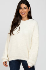 Ivory Fuzzy Chunky Knit Maternity Sweater