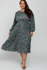 Jade Floral Pleated Plus Maternity Midi Dress