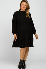 Black Mock Neck Tiered Maternity Plus Dress