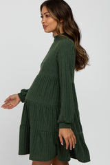 Olive Mock Neck Tiered Maternity Dress