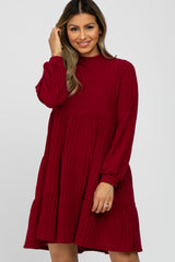 Burgundy Mock Neck Tiered Dress