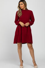 Burgundy Mock Neck Tiered Dress