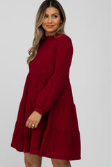 Burgundy Mock Neck Tiered Dress