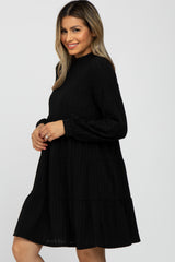 Black Mock Neck Tiered Dress