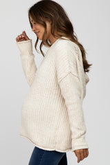 Ivory Chenille V-Neck Hooded Maternity Sweater