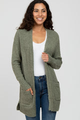 Light Olive Popcorn Knit Maternity Cardigan