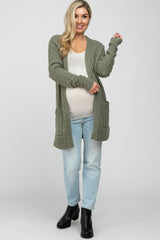 Light Olive Popcorn Knit Maternity Cardigan