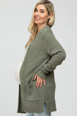 Light Olive Popcorn Knit Maternity Cardigan