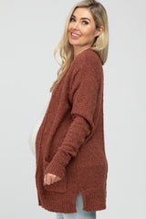 Mauve Popcorn Knit Maternity Cardigan