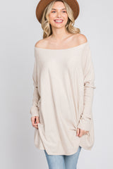 Beige Soft Knit Boatneck Dolman Sleeve Sweater