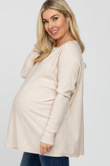 Beige Soft Knit Boatneck Dolman Sleeve Maternity Sweater