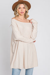 Beige Soft Knit Boatneck Dolman Sleeve Maternity Sweater