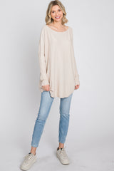 Beige Soft Knit Boatneck Dolman Sleeve Sweater