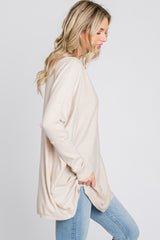 Beige Soft Knit Boatneck Dolman Sleeve Sweater