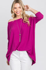 Magenta Soft Knit Boatneck Dolman Sleeve Sweater