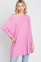 Pink Soft Knit Boatneck Dolman Sleeve Sweater