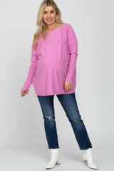 Pink Soft Knit Boatneck Dolman Sleeve Maternity Sweater