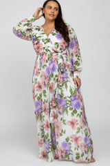 Ivory Floral Chiffon Maternity Plus Maxi Dress