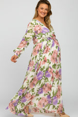 Ivory Floral Chiffon Maternity Plus Maxi Dress