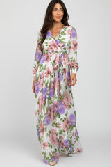 Ivory Floral Chiffon Maternity Maxi Dress