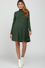 Olive Brushed Mock Neck Maternity Dress