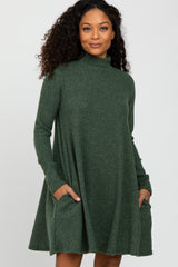 Olive Brushed Mock Neck Maternity Dress