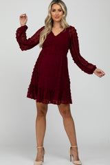 Burgundy Swiss Dot Smocked Maternity Baby Doll Dress