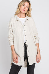 Beige Linen Fringe Button Down Top