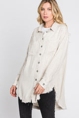 Beige Linen Fringe Button Down Top