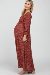 Burgundy Floral Maternity Maxi Dress