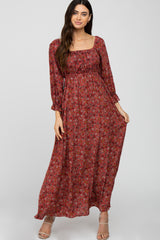 Burgundy Floral Maternity Maxi Dress