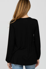 Black V-Neck Ruffle Accent Maternity Long Sleeve Top