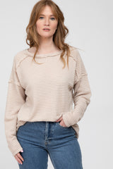 Beige Exposed Seam Maternity Long Sleeve Top