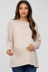 Beige Exposed Seam Maternity Long Sleeve Top