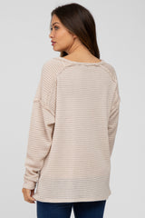 Beige Exposed Seam Maternity Long Sleeve Top