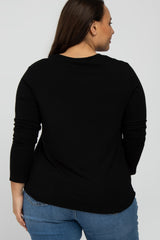 Black V-Neck Round Hem Long Sleeve Plus Top