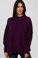 Plum Mock Neck Exposed Seam Maternity Sweater