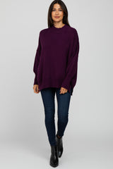 Plum Mock Neck Exposed Seam Sweater