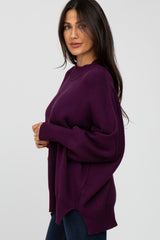 Plum Mock Neck Exposed Seam Sweater