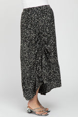 Black Floral Drawstring Side Gathered Maternity Skirt