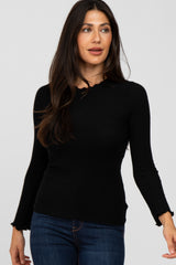 Black Brushed Lettuce Trim Maternity Top